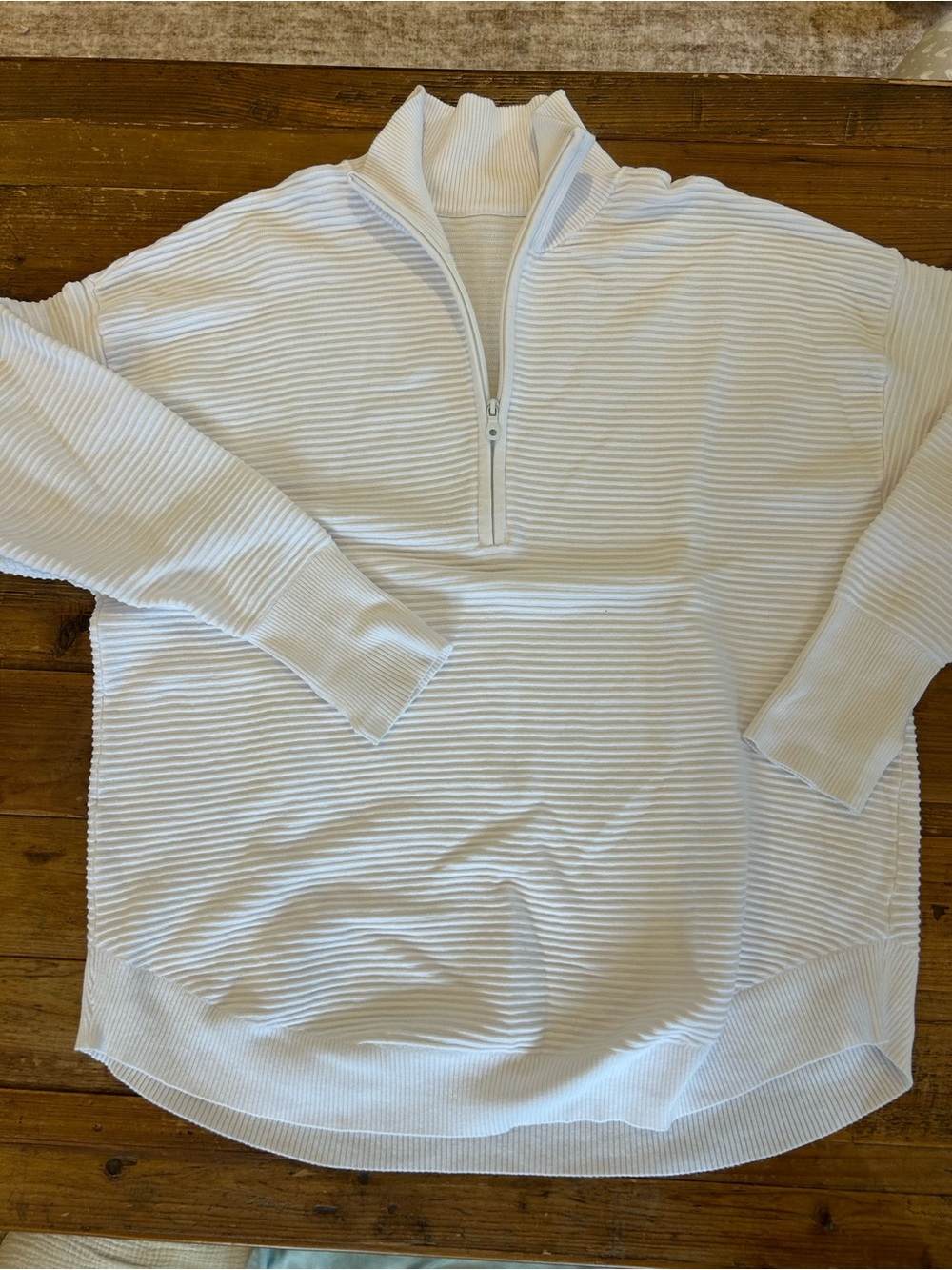 aerie White Ribbed Half-Zip Turtleneck Sweater
